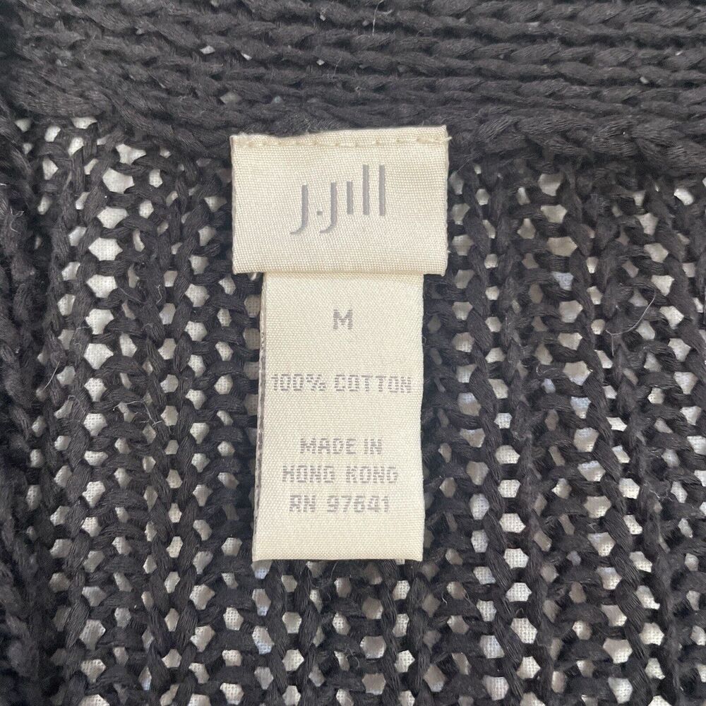 J Jill Cardigan Sweater M Black V Neck Single Button 100% Cotton, Shawl Collar - Picture 2 of 10